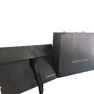 Longchamp dark green paper shopping bag bundle
